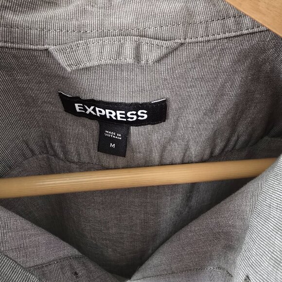 Express Button Up Shirt men's Long Sleeve Olive Green Cotton Casual. Sz M - Picture 2 of 3